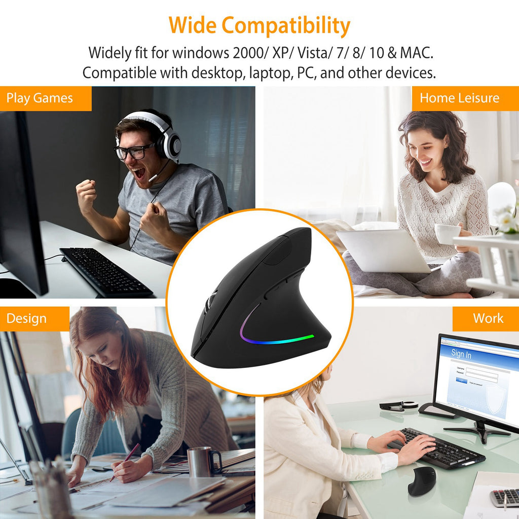 2.4G Wireless Vertical Mouse Ergonomic Optical Mice With 6 Buttons 3 Adjustable DPI 800 1200 1600 Levels For Laptop PC Computer