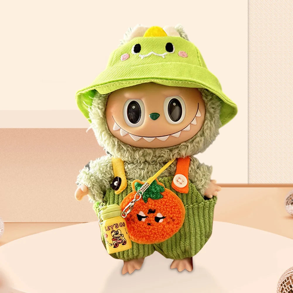 17cm Mini Plush Doll's Clothes Outfit Accessories for Korea Kpop Labubu Dolls Sit Party Overalls Clothing Gift （Only clothes）
