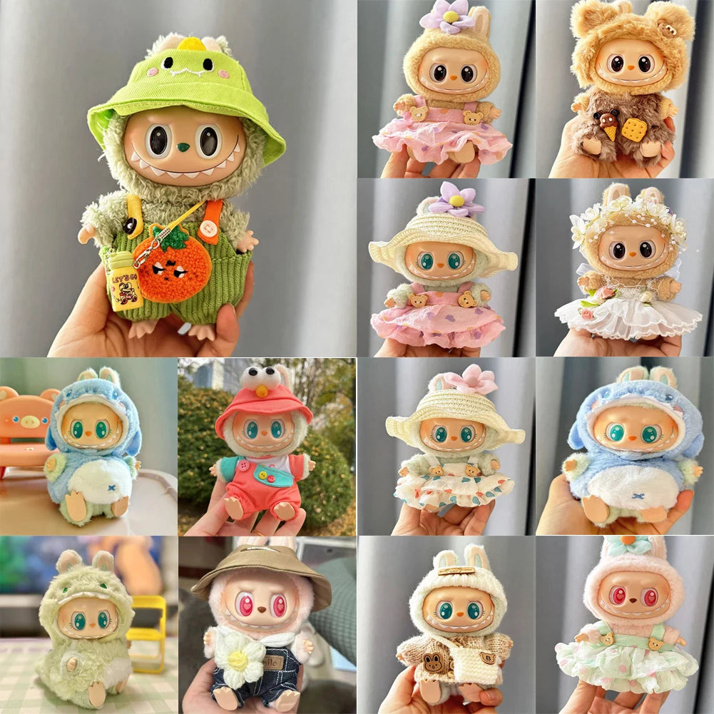17cm Mini Plush Doll's Clothes Outfit Accessories for Korea Kpop Labubu Dolls Sit Party Overalls Clothing Gift （Only clothes）