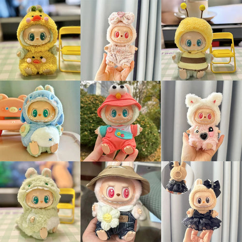 17cm Mini Plush Doll's Clothes Outfit Accessories for Korea Kpop Labubu Dolls Sit Party Overalls Clothing Gift （Only clothes）