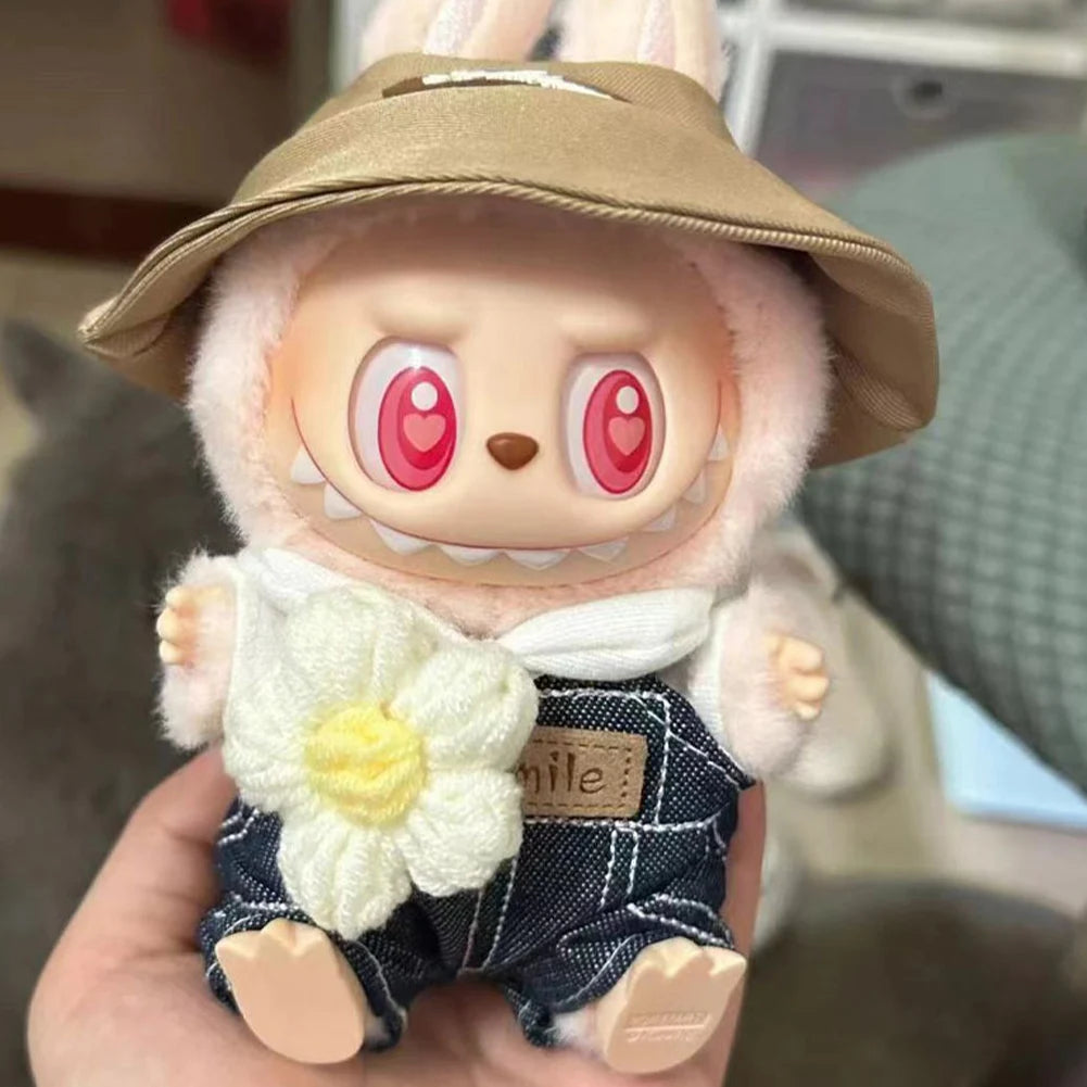 17cm Mini Plush Doll's Clothes Outfit Accessories for Korea Kpop Labubu Dolls Sit Party Overalls Clothing Gift （Only clothes）