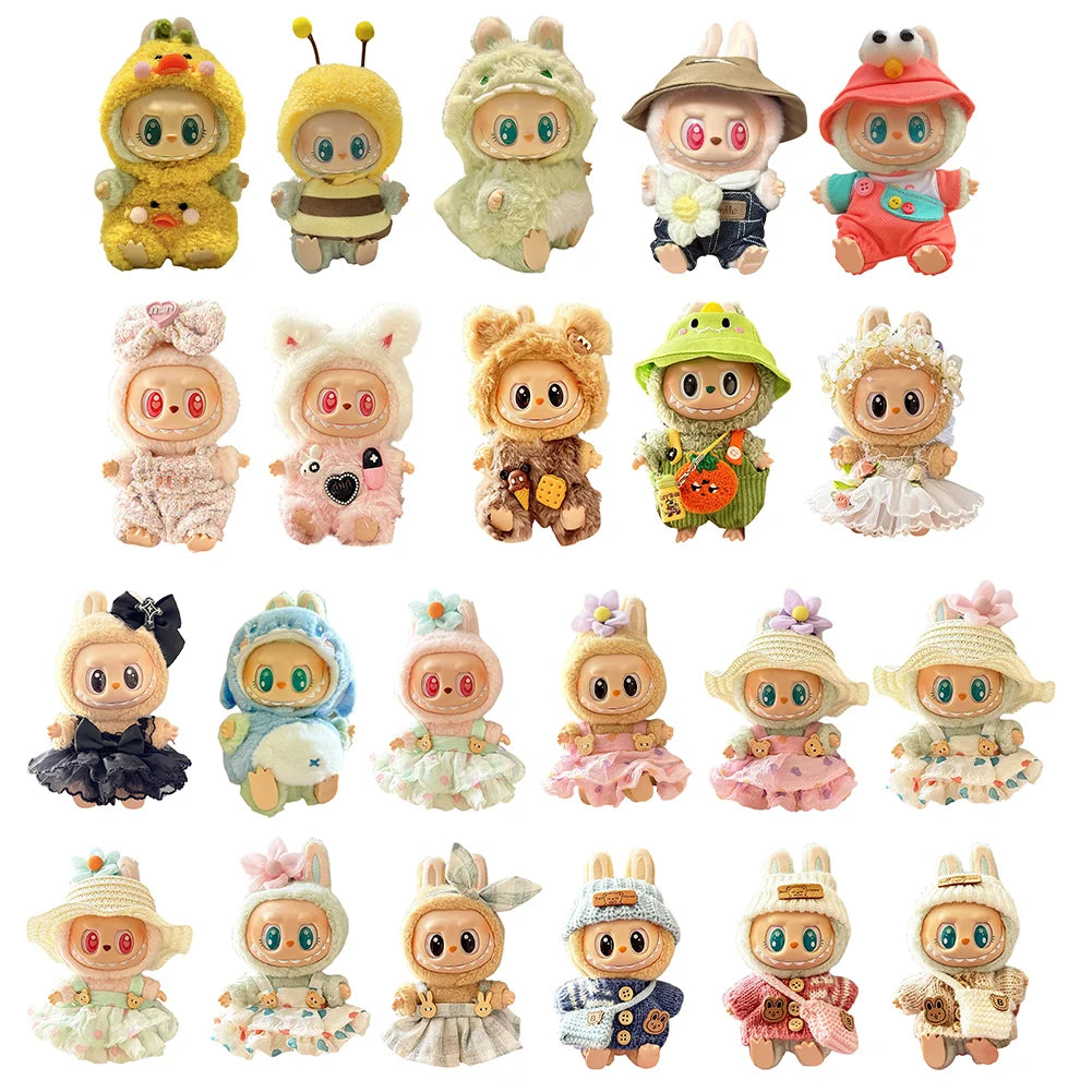 17cm Mini Plush Doll's Clothes Outfit Accessories for Korea Kpop Labubu Dolls Sit Party Overalls Clothing Gift （Only clothes）
