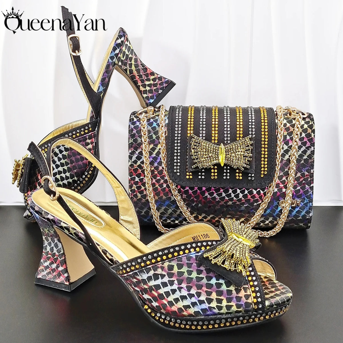 Open-Toe Rhinestone Pumps