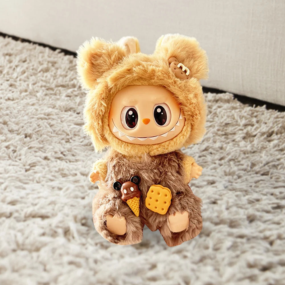 17cm Mini Plush Doll's Clothes Outfit Accessories for Korea Kpop Labubu Dolls Sit Party Overalls Clothing Gift （Only clothes）