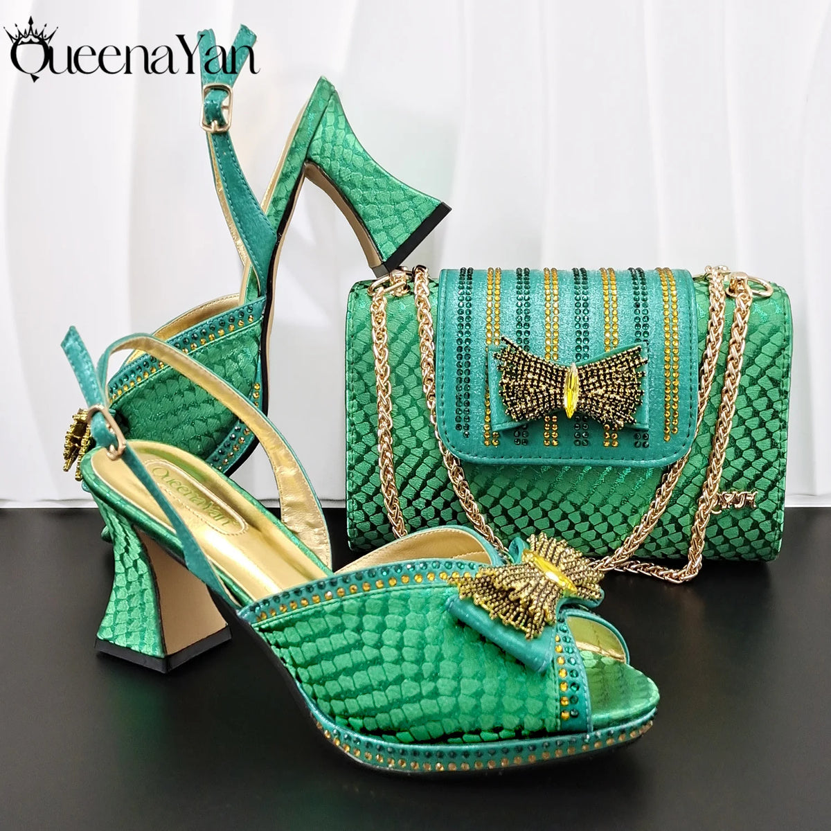 Open-Toe Rhinestone Pumps