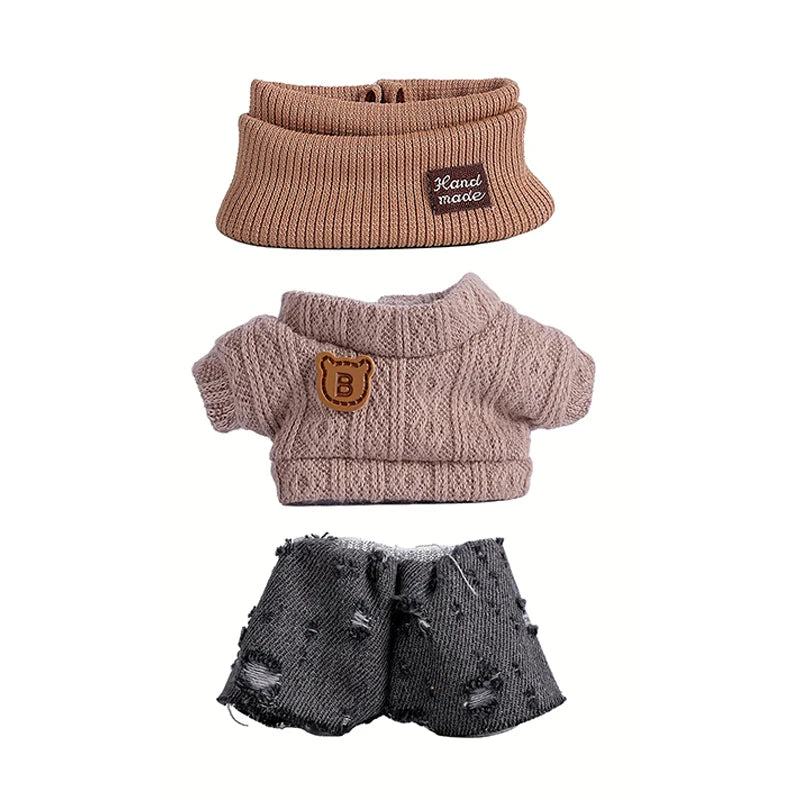 6.69inch Labubu Doll Clothes for buLabu with 3 Outfits - Stylish Fisherman Hat & Sweaters & Pants or skirt Set for 6.69inch Doll