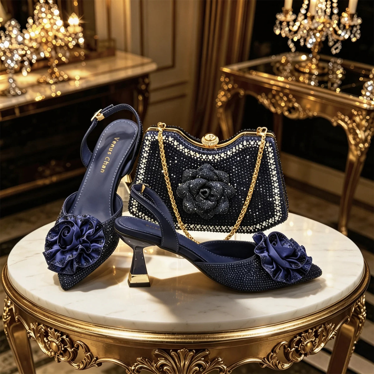Rose Rhinestone Heels & Bag Set