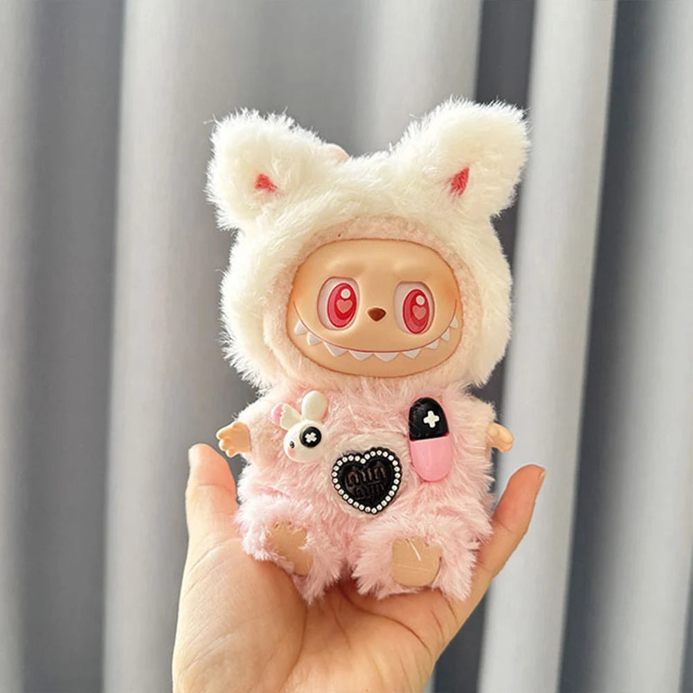 17cm Mini Plush Doll's Clothes Outfit Accessories for Korea Kpop Labubu Dolls Sit Party Overalls Clothing Gift （Only clothes）