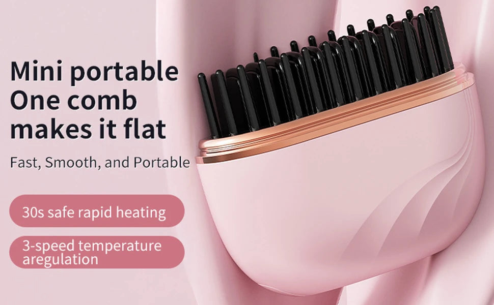 Capsule Hair Straightener & Styler Mini Cordless Hair Straightener Comb Portable Heat Hair Brush for Travel USB Rechargeable
