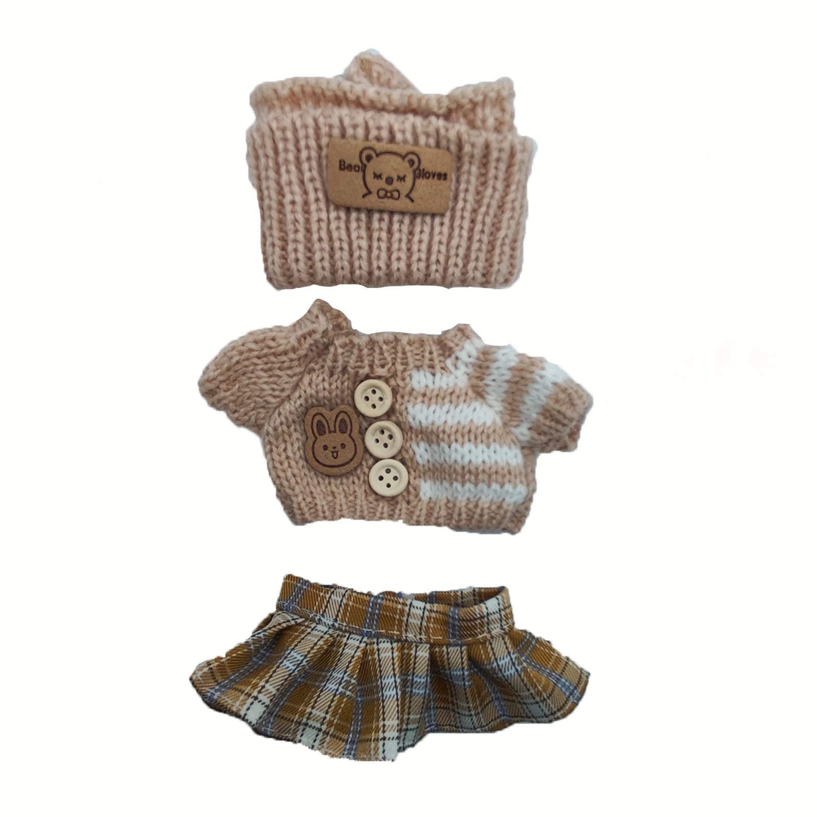 6.69inch Labubu Doll Clothes for buLabu with 3 Outfits - Stylish Fisherman Hat & Sweaters & Pants or skirt Set for 6.69inch Doll