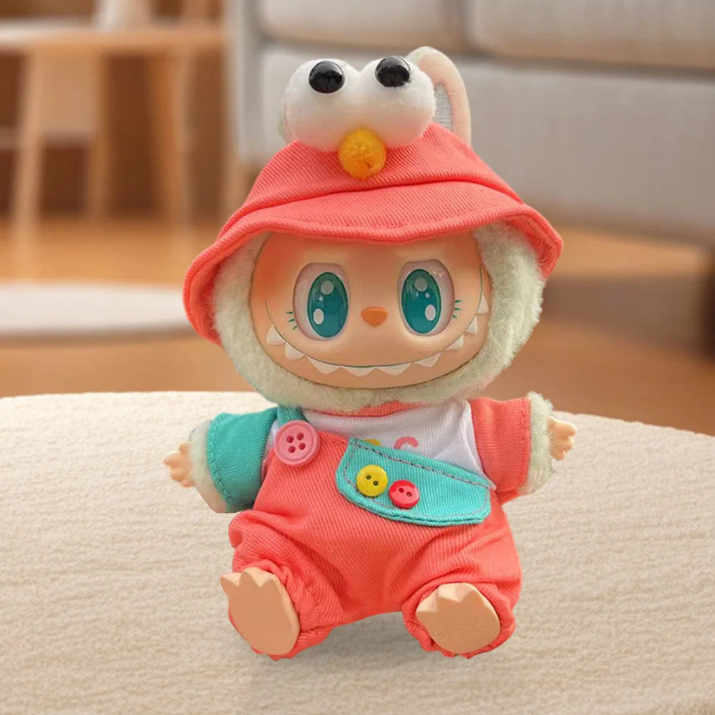 17cm Mini Plush Doll's Clothes Outfit Accessories for Korea Kpop Labubu Dolls Sit Party Overalls Clothing Gift （Only clothes）