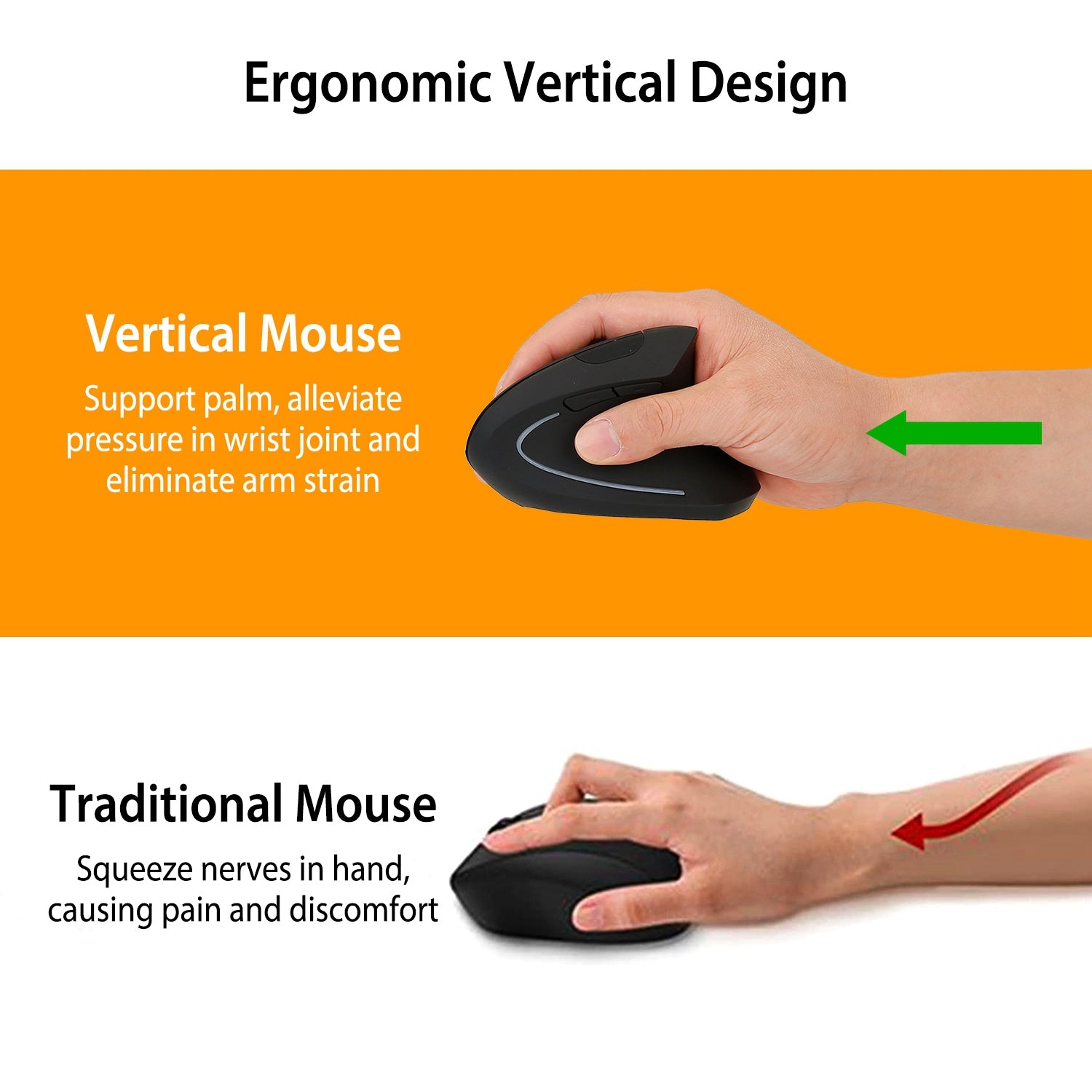 2.4G Wireless Vertical Mouse Ergonomic Optical Mice With 6 Buttons 3 Adjustable DPI 800 1200 1600 Levels For Laptop PC Computer