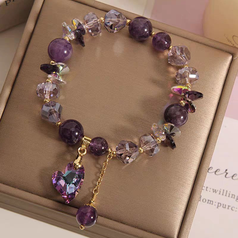 Purple Heart Crystal Bracelet Fashion Elegant Natural Amethyst Jewelry
